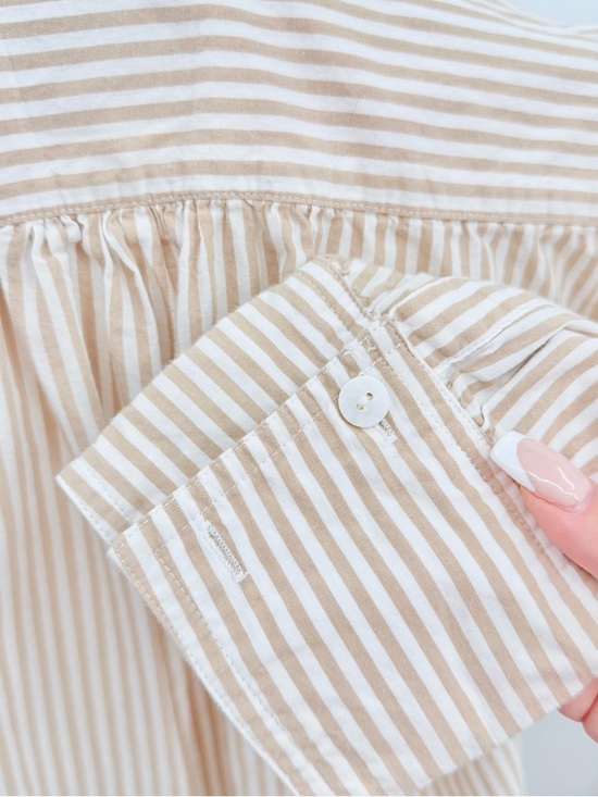 TUCKERNUCK Adair Tan White Striped Boyfriend Blouse in Beachwood Stripe - Picture 4 of 7